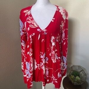 Red and white floral Free People top